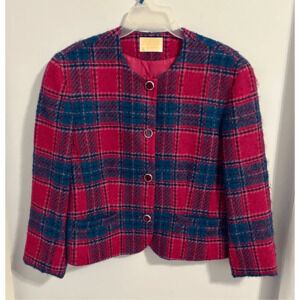 Vintage 1960s Pendleton Raspberry & Green Women’s 100% Virgin Wool Blazer Sz 14